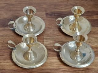 4 Vintage Brass Candlestick Holders With Handle