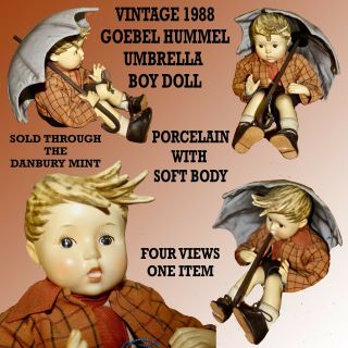 Goebel Hummel Large Umbrella Boy Porcelain Doll W/ Soft Body From Danbury