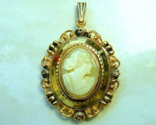 Vintage Antique Gold Tone Big Carved Shell Cameo
