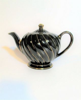 Vintage Sadler 1745 Vl Black Teapot Gold Trim With Lid England