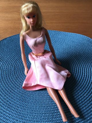 Vintage 1966 Barbie Doll Blonde Pink Dress Twist &turn Bends