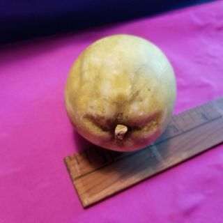 Antique Stone Fruit Pear Hand Carved & Painted Marble Italy Wood Stem
