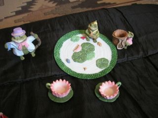 Vintage Cute Miniature Tea Set With Frogs Lilly Pad Garden Design