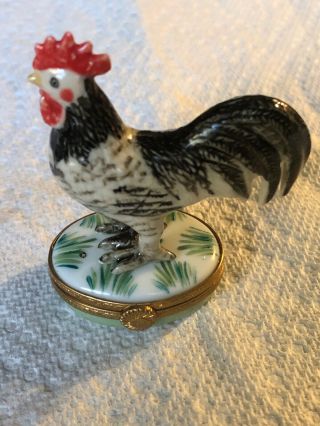 Limoges France Peint Main Rooster Trinket Box