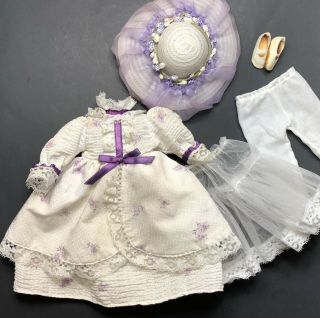 Vintage White Purple Floral Doll Dress Clothes Fits 12” Dolls Southern Style Hat
