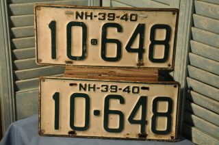 2 Antique 1939 1940 Hampshire License Plate 10 648 Nh 39 40 Matched Pair
