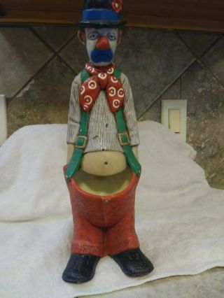 Vintage Sad Clown Hobo Planter Statue 12 3/4 " Tall - Ceramics By Derr