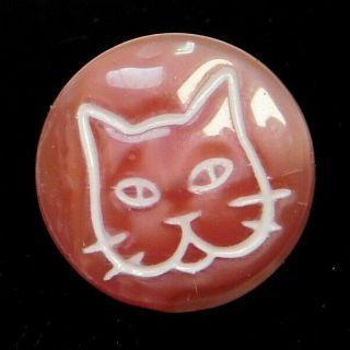 Antique Vintage Button Pink Moonglow Glass Kitty Cat Face U