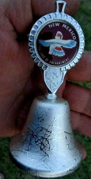 Vintage State Of Mexico Souvenir Metal Bell Made In Japan Bird Man Inlay