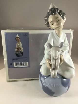 Lladro Porcelain Figurine Horoscope Aries 6221 Boy On Globe Holding A Ram