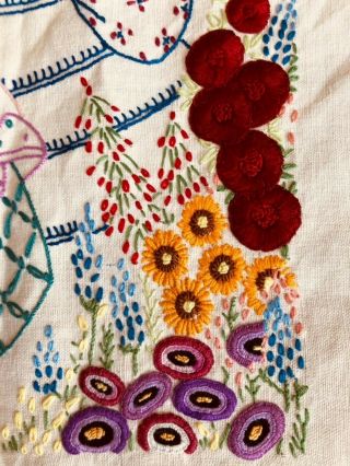 Exquisite Vintage Hand Embroidered “ Crinolin Ladies” Pillow Top 4