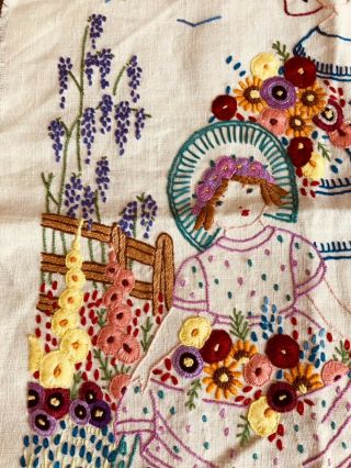 Exquisite Vintage Hand Embroidered “ Crinolin Ladies” Pillow Top 5