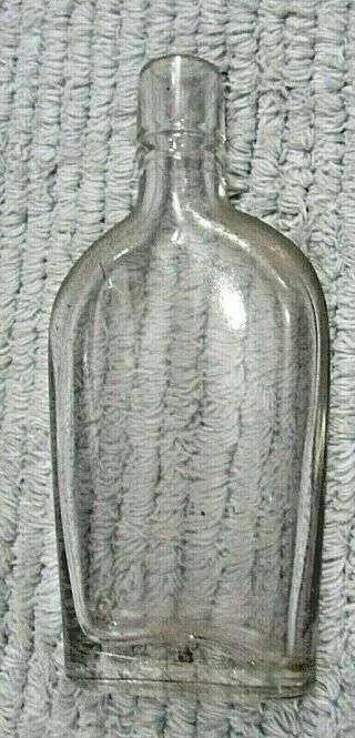 Antique Clear Glass Whiskey Bottle Primitive Old Flat 2x5 Liquor Flask S/h
