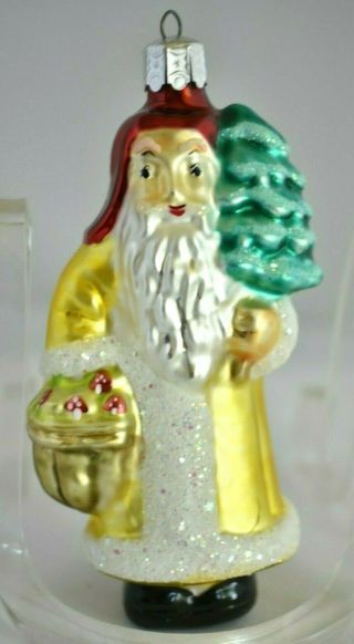 Silver Top Christopher Radko Mushroom Bag Santa Claus Glass Christmas Ornament