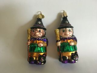 Old World Christmas 2 Witches With Cat Halloween Ornaments