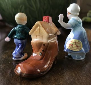 Rare Vintage Mini Miniature Old Woman in a Shoe Nursery Rhyme Bone China 3pc Set 2