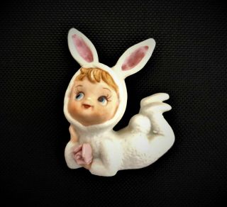 Ceramic Vintage Little Girl In White Bunny Suit - So Sweet 2 "