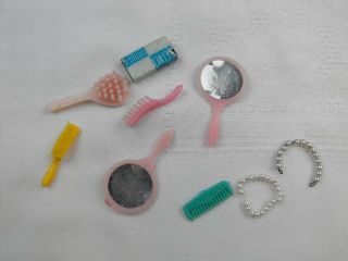Vintage Barbie Combs Brushes Mirrors Kleenex Box & Pearl Necklaces
