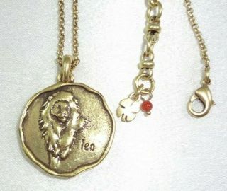 Lucky Brand Antiqued Gold Tone Leo Lion Astrology Zodiac Pendant Necklace