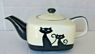 Retro Mid Century Siamese Cats Tea Pot Ceramic Pottery Kitch Black Tan