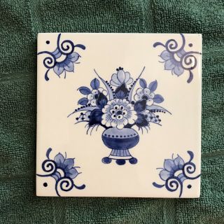 Koninklijke Porceleyne Delft Blue Porcelain Tile 5.  5” Ceramic Dutch Delftware