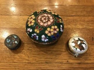 Chinese Exquisite Handmade Flower Pattern Copper Cloisonne Box And 2 Tiny Ones