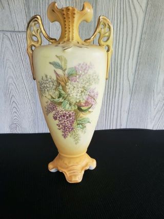 Vintage Porcelain Floral Double Handled Vase Marked 13