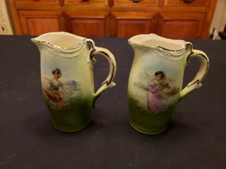 2 Antique Hand Painted Lady 