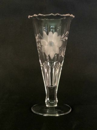 Vintage Etched Glass Bud Vase With Daisies,  6” Tall
