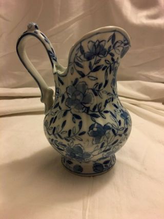Vintage Andrea By Sadek Blue And White Porcelain Pitcher Floral