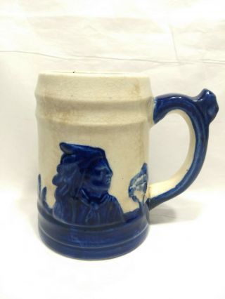 Vintage Sleepy Eye Blue White Pottery Coffee Mug Marked " Wsc Monmouth Ill " (d6)