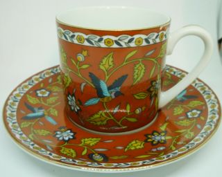 Vintage Collectible Porcelain Espresso Cup/saucer Red Takahashi Silk Road Japan