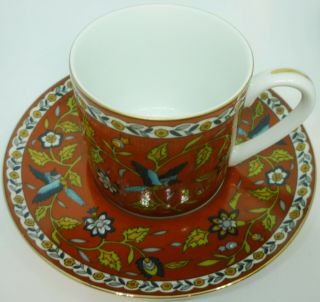 VINTAGE COLLECTIBLE PORCELAIN ESPRESSO CUP/SAUCER RED TAKAHASHI SILK ROAD JAPAN 2