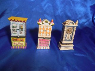 Three Trinket Boxes Cabinets By Two’s Company Shannon Mcgraw & Grandfather Clock