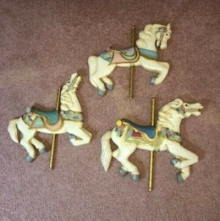3 Vintage Carousel Horses Hand Carved By Stuart And Meleen Bond 1990