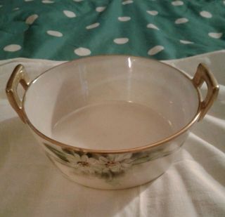 Antique Buffalo China Butter Bowl,  White Flowers
