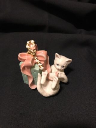 Lenox Cat Figurine Playing And Ribbon