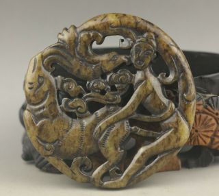 Old Chinese Natural Jade Hand - Carved Man And Beast Pendant