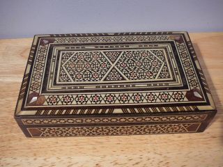 Mosaic Wood Box Mother Of Pearl Inlay