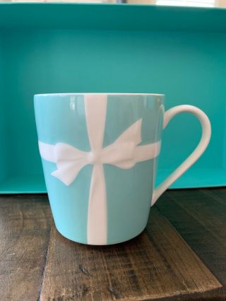 Tiffany & Co Bow Cup Mug Blue White Embossed Ribbon Bone Japan Replacement