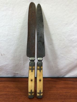 Vintage Antique Primitive Civil War Era Old Utensil 2 Bone Handle Table Knives