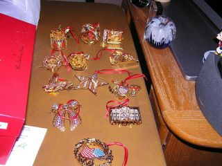 Danbury Patriotic Historical Usa 23k Gold Plated 12 Ornament Set