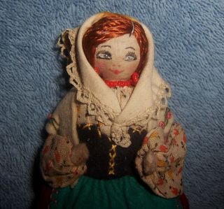 6 " Vintage Antique Cloth Doll Dollhouse Doll House Size Red Hair Lady Doll