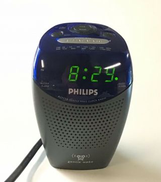 Vintage Phillips Clock Radio Aj3130 Blue Grey
