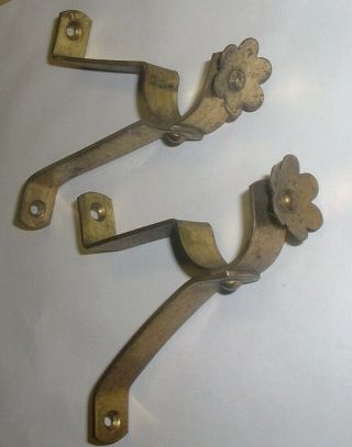 Vintage Solid Brass Curtain Pole Holders Mounting Brackets Floral Threaded Caps