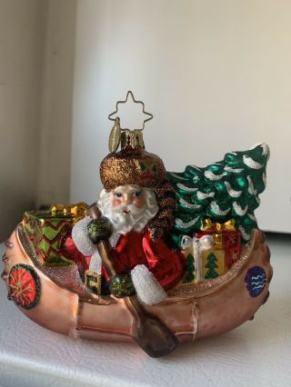 Christopher Radko Santa In A Canoe Christmas Ornament