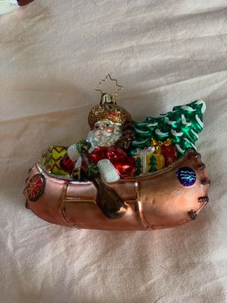 CHRISTOPHER RADKO Santa in a Canoe Christmas Ornament 2