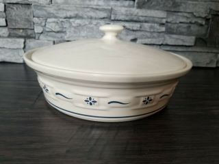 Longaberger Woven Tradition Classic Blue Pottery 2 Qt Covered Casserole Dish Usa