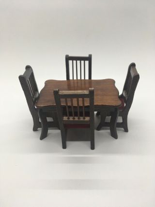 Vintage Dark Wood Table And 4 Chairs Set Miniatures/doll House/fairy