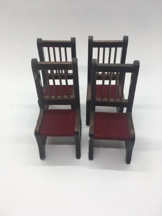 Vintage Dark Wood Table And 4 Chairs Set Miniatures/Doll House/Fairy 5